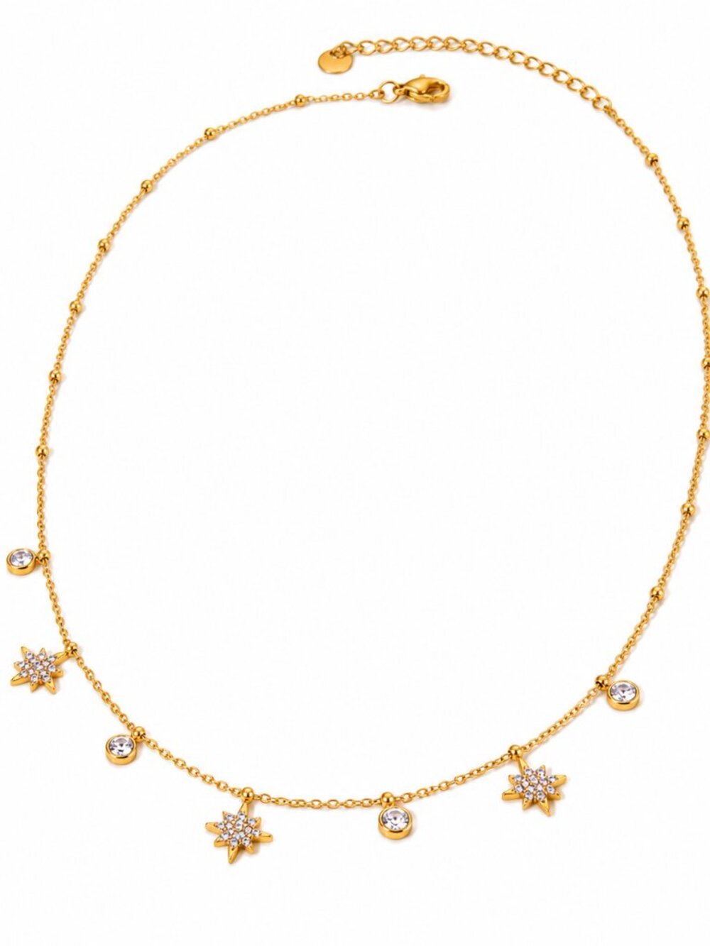 18K Gold Plated Stainless Steel Starburst Zircon Charm Necklace